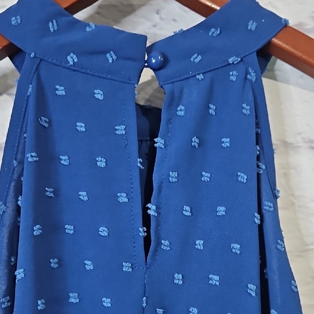 Elegant Blue Polka Dot Midi Dress - Picture 6 of 6